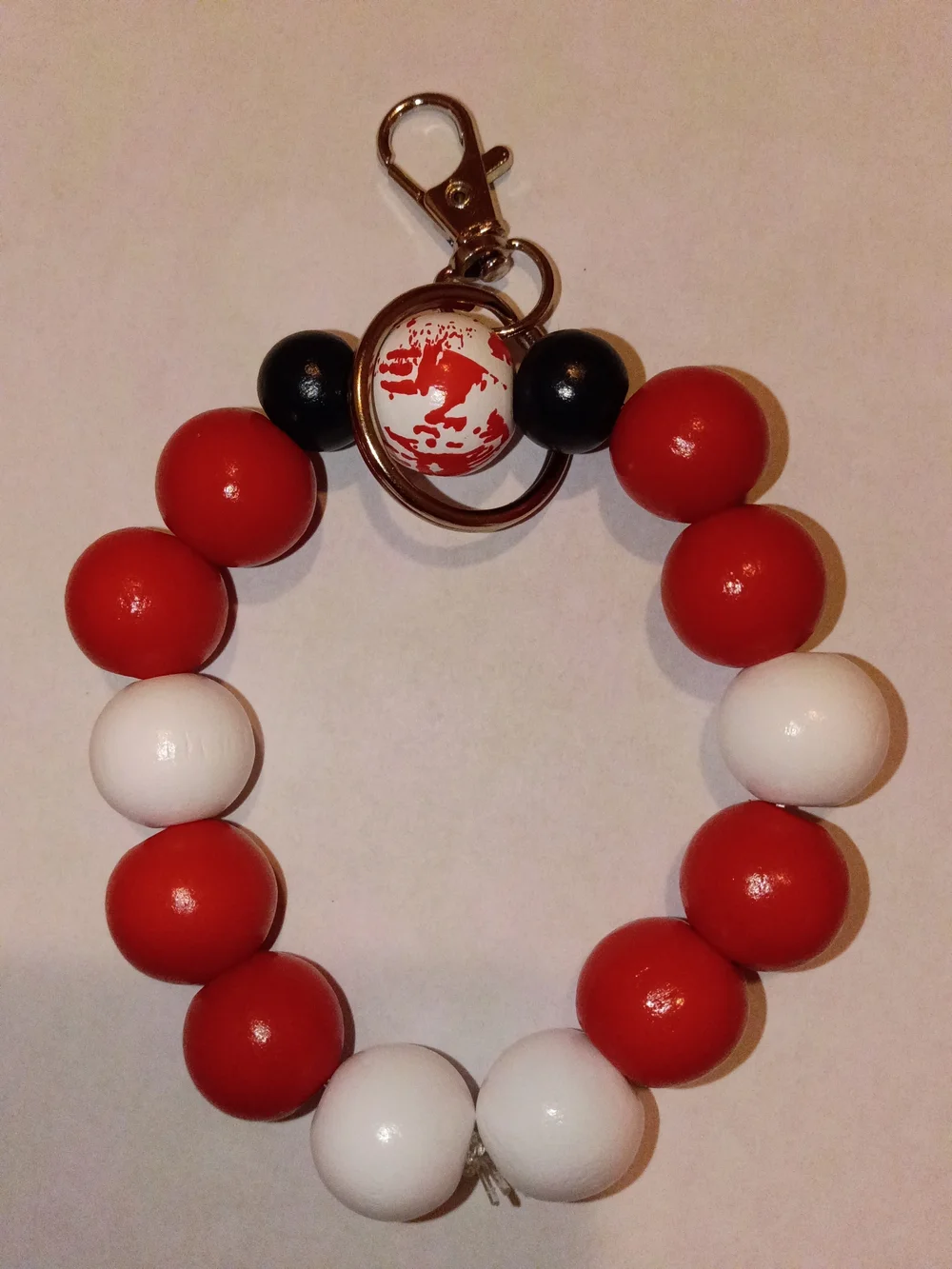 Red and White Beaded Keychain Wristlet